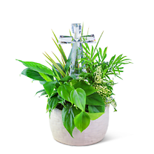 Dish Garden with Crystal Cross Keepsake